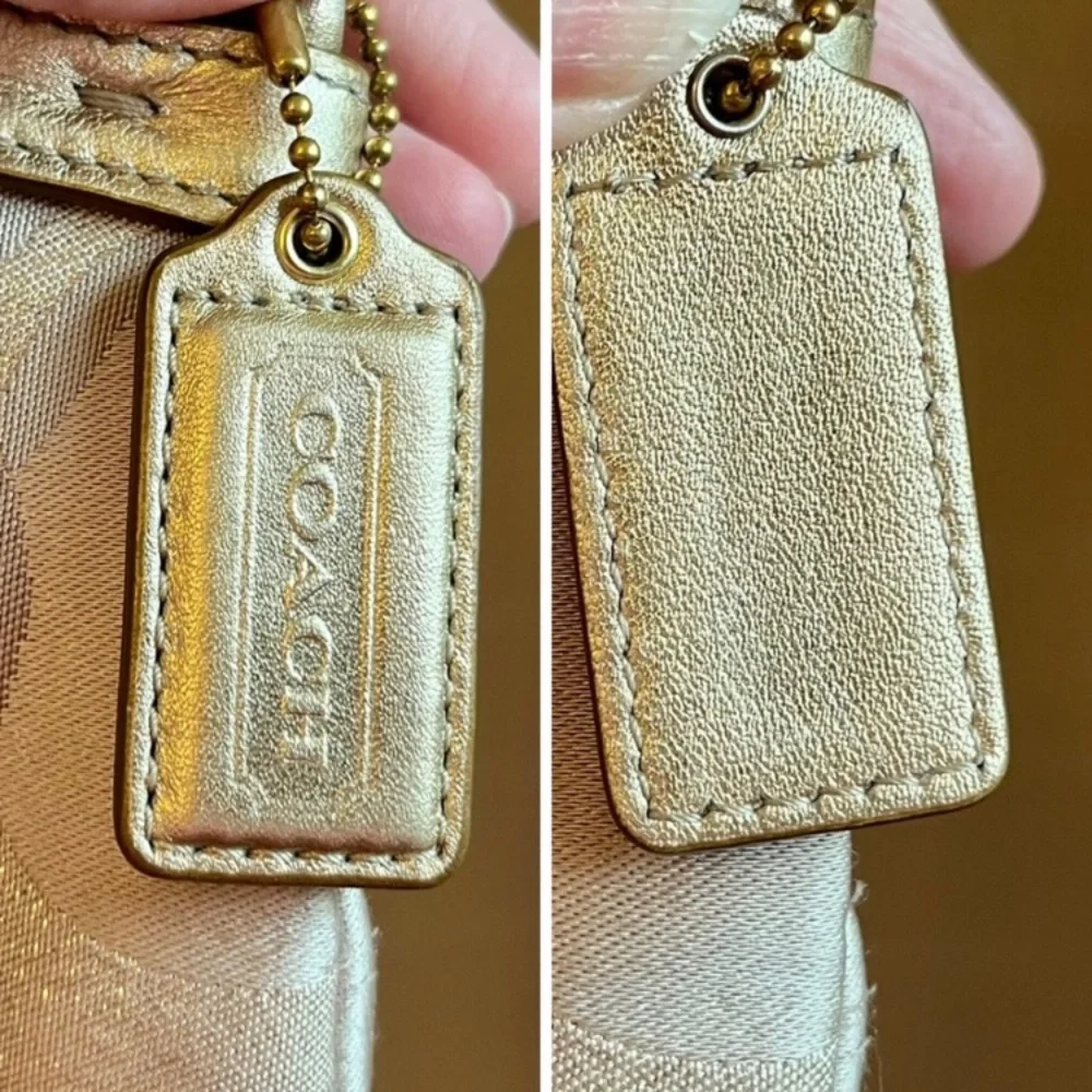 Coach Signature Tan/Metallic Gold Crossbody #M1176-F18478 EXCELLENT CONDITION - Picture 9 of 15